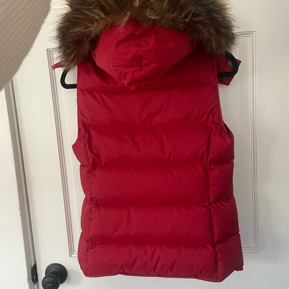 Red Down Puffer Vest with Removable Hood Size Small - Picture 2 of 5